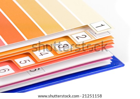 Product catalog with numbered and colorful pages