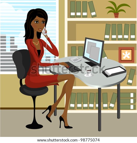 Young African Woman Talking Phone At The Office Stock Vector ...