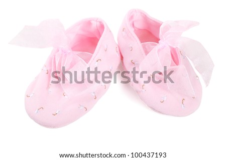 Pair of pink ballerina shoe close-up isolated on white background