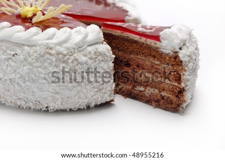 Biscuit pie with red jelly on a white background