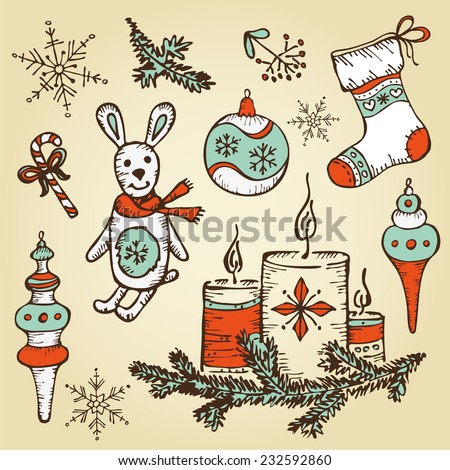 Vector Set: Christmas Decorations, Drawing - 232592860 : Shutterstock