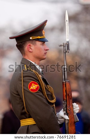 NOVOSIBIRSK - MAY 5: The Rehearsal of a parade dedicated to Victory Day in World War II, soldiers bearing and demonstrate a willingness to protect on May 5, 2011, Novosibirsk Russia