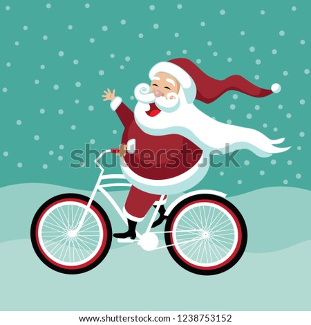 Similar – Image, Stock Photo Santa Claus riding bicycle along mountain road