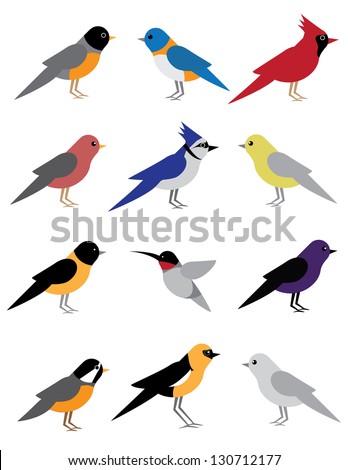 Birds of Spring. EPS 8 vector, grouped for easy editing. No open shapes or paths.