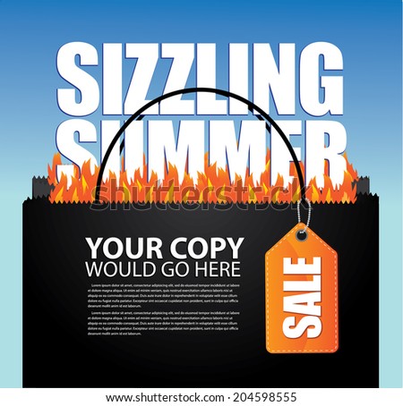 Sizzling Summer Sale shopping bag and tag marketing template. EPS 10 vector. grouped for easy editing. No open shapes or paths.