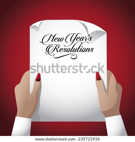 Woman\'s hands holding list of New Year\'s resolutions stock illustration
