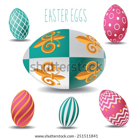 Easter eggs isolated with white background. Easy to drop in your own text. Or use as icons. Royalty free stock illustration for greeting card, ad, poster, flier, blog, article