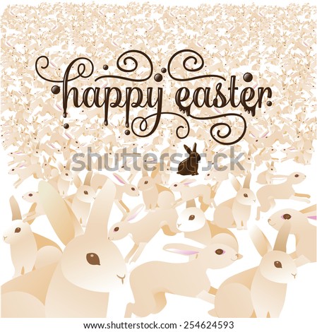 Happy Easter bunnies and chocolate text royalty free stock illustration for greeting card, ad, promotion, poster, flier, blog, article