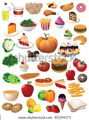 Huge Food Collection 40 Different Detailed Foods Isolated On A White ...