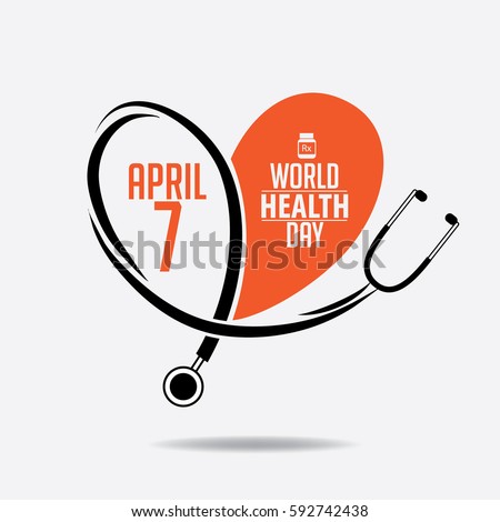 World Health Day heart and stethoscope design. In celebration of April 7 holiday. EPS 10 vector.