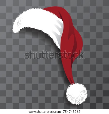 Cartoon Santa Claus hat with transparent shadow. Perfect for photo booth or family Christmas cards. EPS 10 vector.