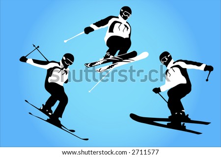 Vector of skiers in the air