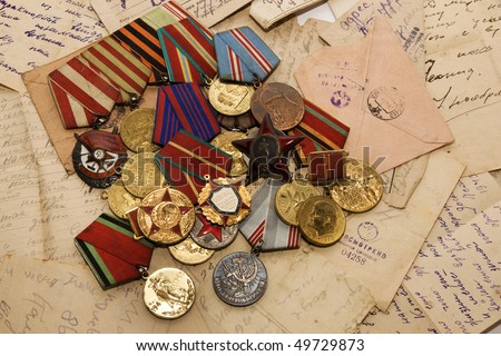 Old letters and medals of the Russian soldier from the Second World War