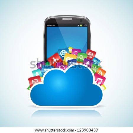 This image represents a SmartPhone conected to the cloud. / SmartPhone Cloud