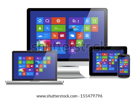 This image is a vector file representing a metro interface design concept on various media devices. / Metro Interface Media / Metro Interface Media