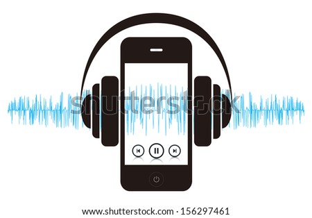 This image is a vector file representing a smart phone music player concept. / Smart phone Music Sound / Smart phone Music Sound