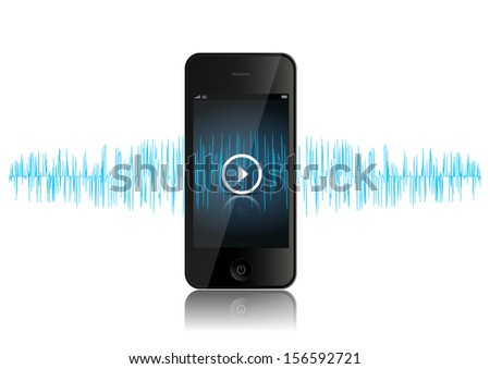 This image is a vector file representing a smartphone music player. / Smart Phone Music Sound Wave / Smart Phone Music Sound Wave