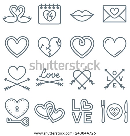 Set of 16 Thin Line Icons for Valentine's Day