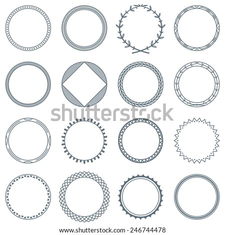 Collection of 16 Round Decorative Frames and Labels with Lines, Geometric Forms and Natural Curves 商業照片 © 