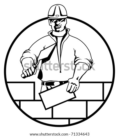 Builder Building Brick Wall Stock Vector Illustration 71334643 ...