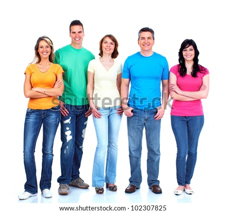 Group Of Happy People. Isolated Over White Background Stock Photo ...