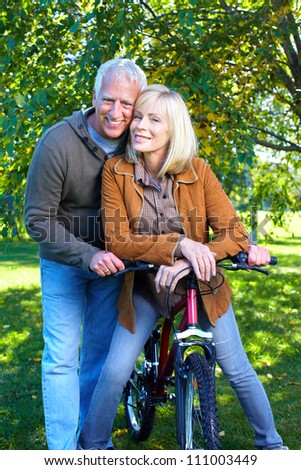Happy senior couple cyclist. Healthy lifestyle.