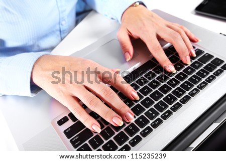 Hands of accountant with a computer keyboard. Business lifestyle background.
