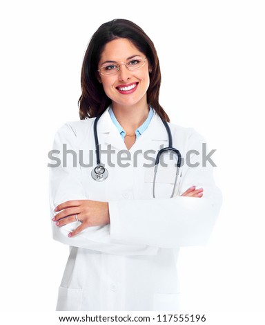 Medical doctor woman. Isolated on white background.