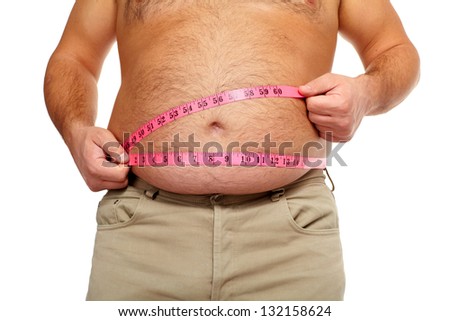 Fat man holding a measuring tape. Weight Loss.