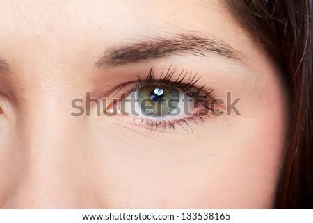 Beautiful young woman eye closeup. Vision background.