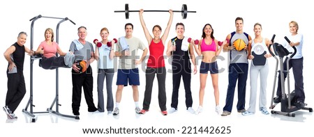 Group of fitness people isolated on white background