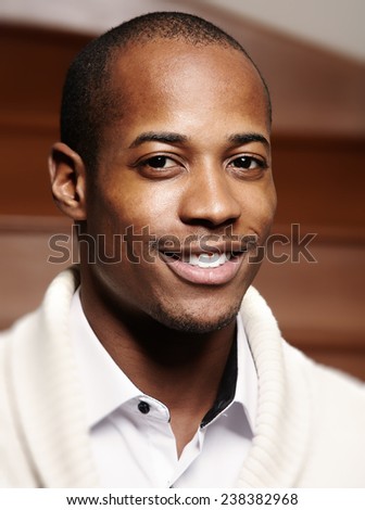 African-American black man face over grey background