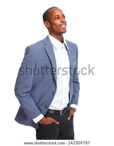 Positive thinking African-American man isolated on white background