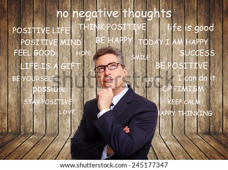 Positive thinking male over abstract background. Positivity concept design.