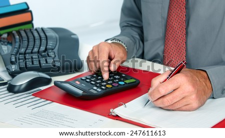 Hands of accountant business man with calculator. Accounting