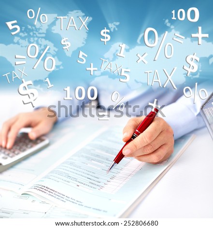 Hands of accountant businessman with calculator. Accounting background