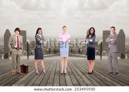 Group of business people team over urban background
