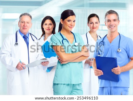 Medical doctor woman over health care background