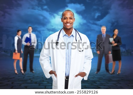 Black medical physician doctor man and group of people.