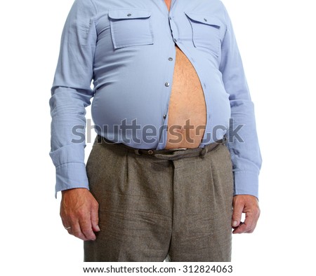 Senior man with fat stomach. Lose weight concept.