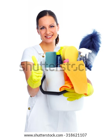 Young smiling maid. House cleaning service concept.