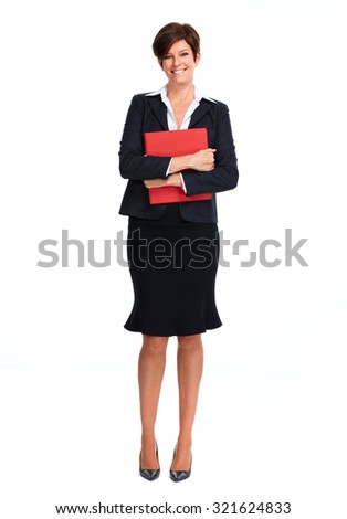 Beautiful business woman with short hairstyle isolated white background