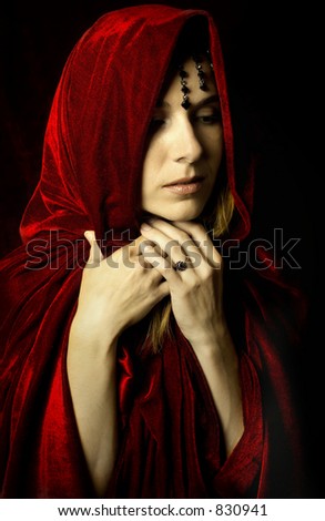 Prayer. Mysterious Woman In A Purple Cloak. Stock Photo 830941 ...