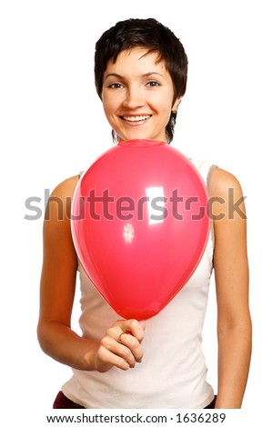 smiling happy woman with red ball