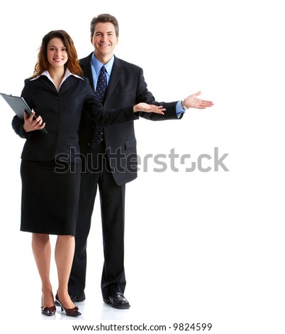 Young smiling  business woman and business man