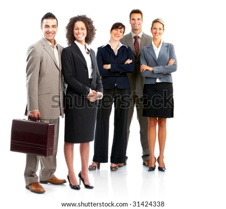 Young smiling  business people. Isolated over white background