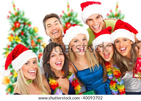 Happy funny people. Christmas. Party. Isolated over white background