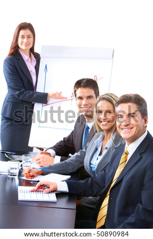 Smiling business people team working in the office