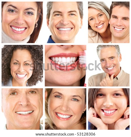 Faces of smiling people. Teeth care. Smile