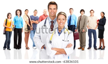 Smiling  medical doctors and people. Over white background